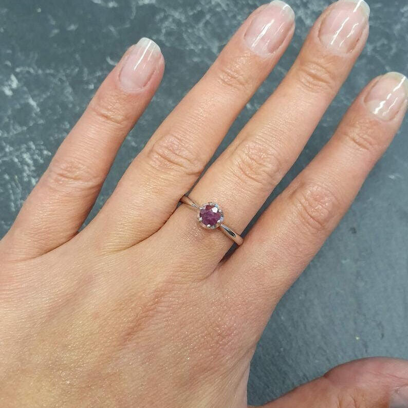 Dark Amethyst Ring, Natural Amethyst, February Birthstone, Promise Ring, Purple Diamond Ring, Vintage Ring, Dainty Ring, Solid Silver Ring