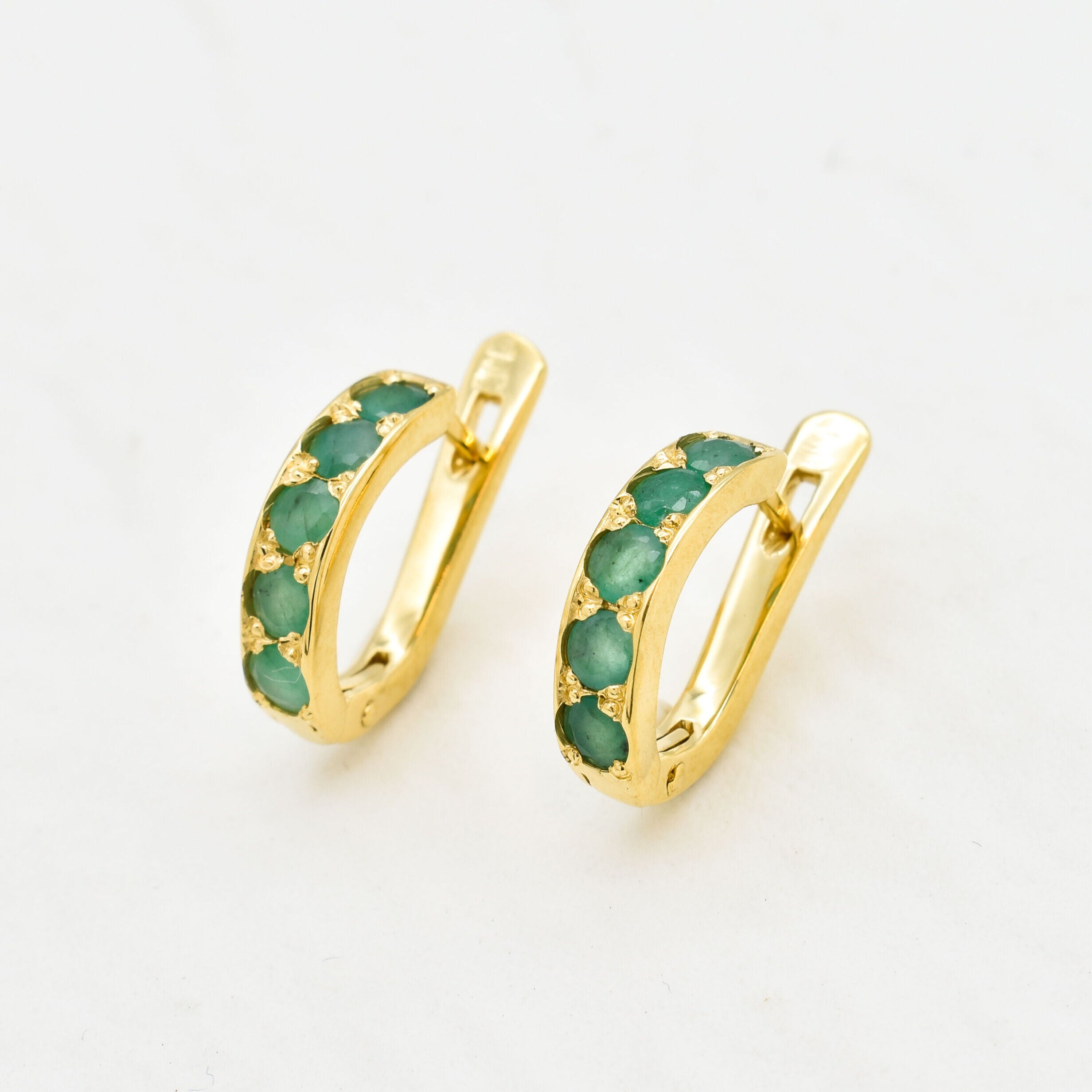 Emerald Earrings, Natural Emerald Huggies, Dainty Huggies, Emerald Studs, May Birthstone, Green Half Hoops, Hoop Studs, 925 Silver Earrings(1)