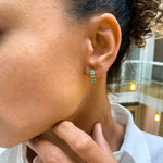 Emerald Earrings, Natural Emerald Huggies, Dainty Huggies, Emerald Studs, May Birthstone, Green Half Hoops, Hoop Studs, 925 Silver Earrings(1)