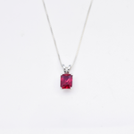 July birthstone Ruby necklace set in solid 925 sterling silver, in a baguette cut, and prong setting. This Solitaire ruby pendant is perfect for special occasions, for layering necklaces or wearing solo. Square ruby necklace boosts confidence, enhances courage, and inspires love and success. For passion, protection, vitality