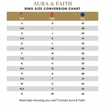 Aura & Faith ring size conversion chart, US, UK and EU sizes