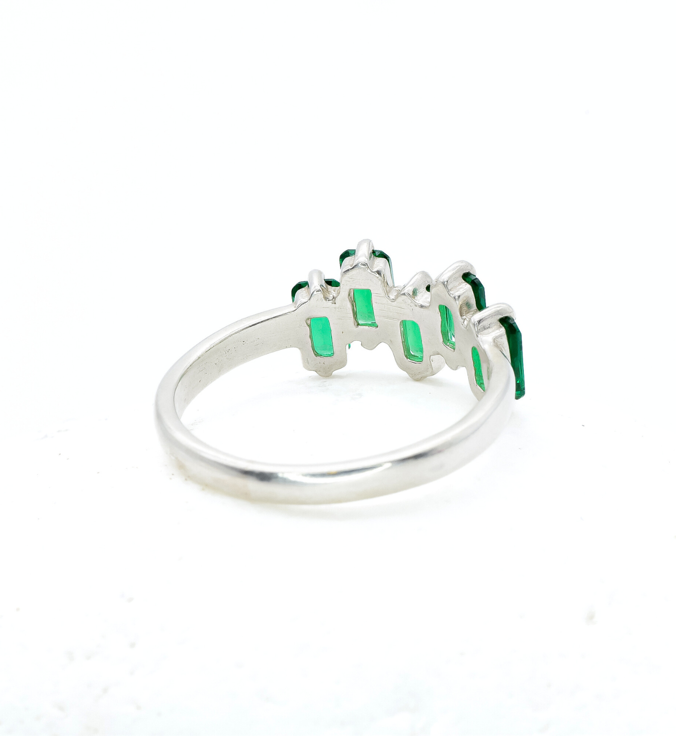 Baguette Emerald Ring, Silver Emerald Ring, Green Stone Ring Back View