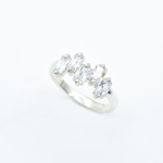 925 Sterling Silver ring with Diamond April birthstone in baguette cut and prong setting. Five-stone ring ideal gift for her, or anniversary present. Symbol of eternal love, purity, and inner strength.
For strength, clarity, abundance