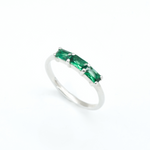 Baguette Emerald Ring set in Solid 925 Sterling Silver, three-stone dainty baguette ring