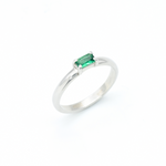 Baguette Emerald Ring, Dainty Emerald Band, May Birthstone Ring Angled View