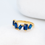 Baguette Sapphire Ring set in 18k Gold Plating over Solid Sterling Silver, Ideal Gift For Her
