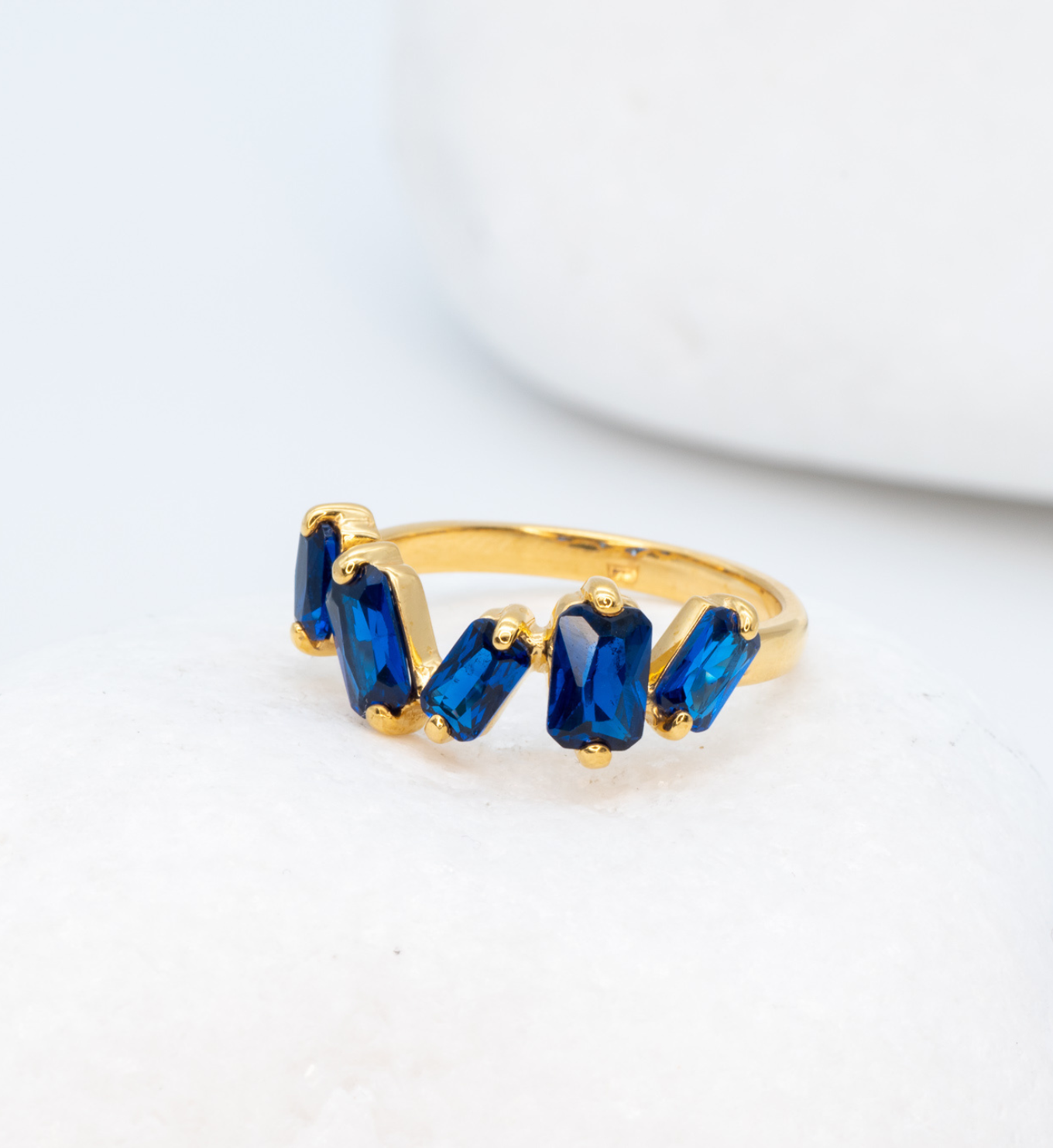 Baguette Sapphire Ring set in 18k Gold Plating over Solid Sterling Silver, Ideal Gift For Her