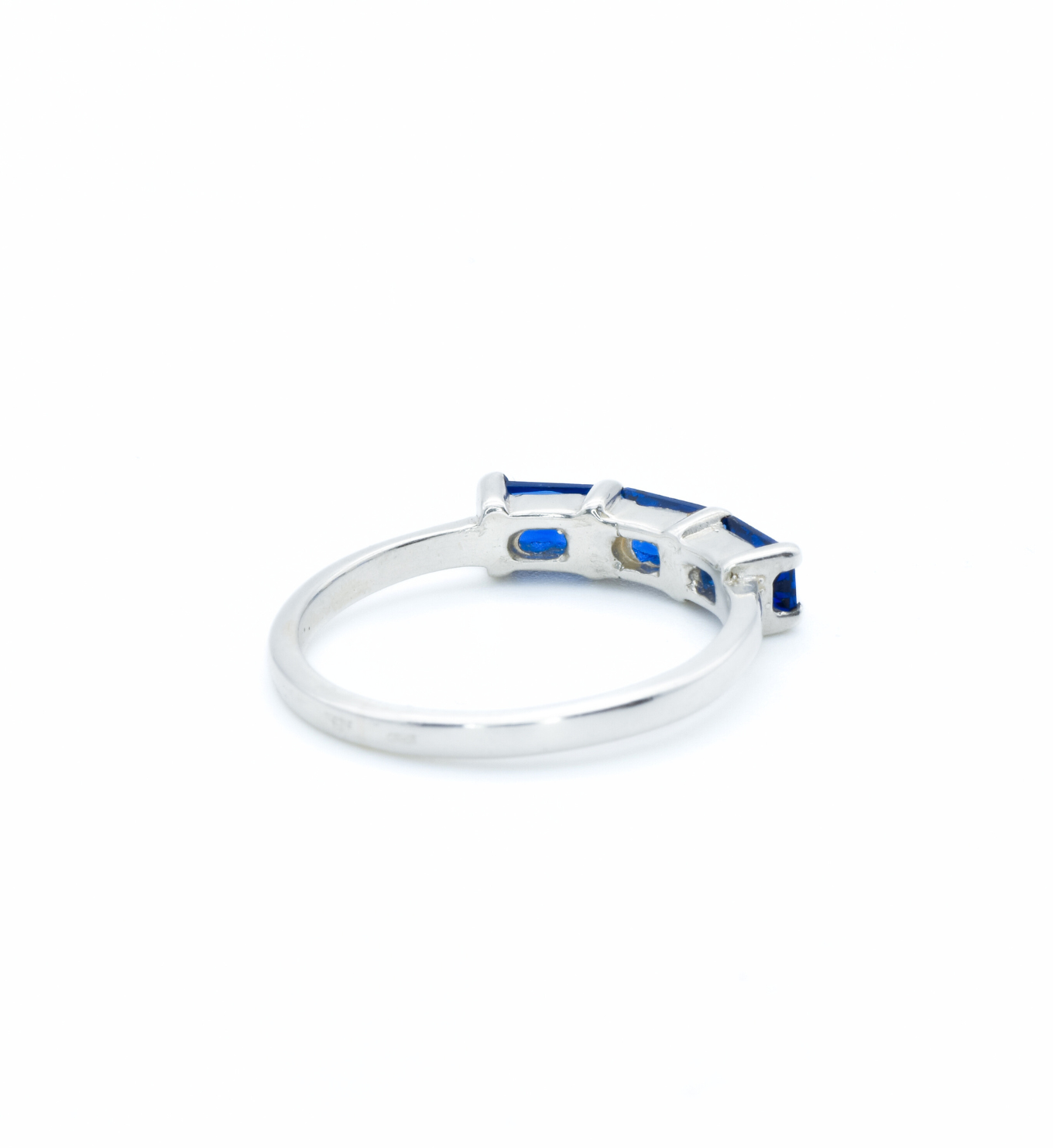 Trilogy Sapphire Ring, Horizontal Sapphire Band, Baguette Silver Ring back view