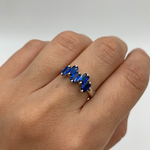 Baguette Sapphire Ring, Blue Sapphire Band, September Birthstone Ring worn on middle finger