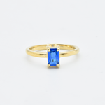Blue Sapphire Ring in baguette cut, set in 18k Gold Vermeil over Sterling Silver