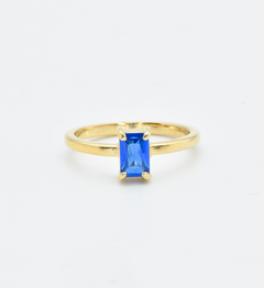 Blue Sapphire Ring in baguette cut, set in 18k Gold Vermeil over Sterling Silver