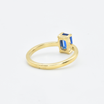 Blue Sapphire Ring in baguette cut, set in 18k Gold Vermeil over Sterling Silver