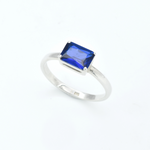 Baguette Sapphire Ring, Blue Solitaire Ring, Horizontal Sapphire Ring
