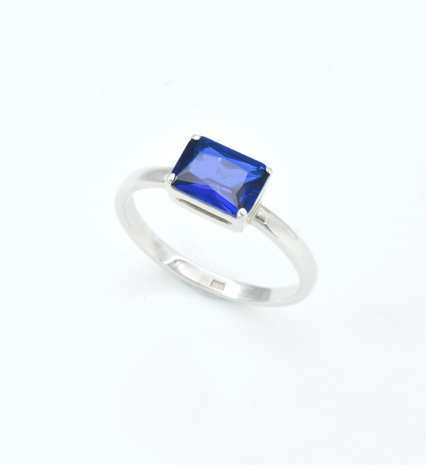 Baguette Sapphire Ring, Blue Solitaire Ring, Horizontal Sapphire Ring