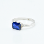 Baguette Sapphire Ring, Blue Solitaire Ring, Horizontal Sapphire Ring