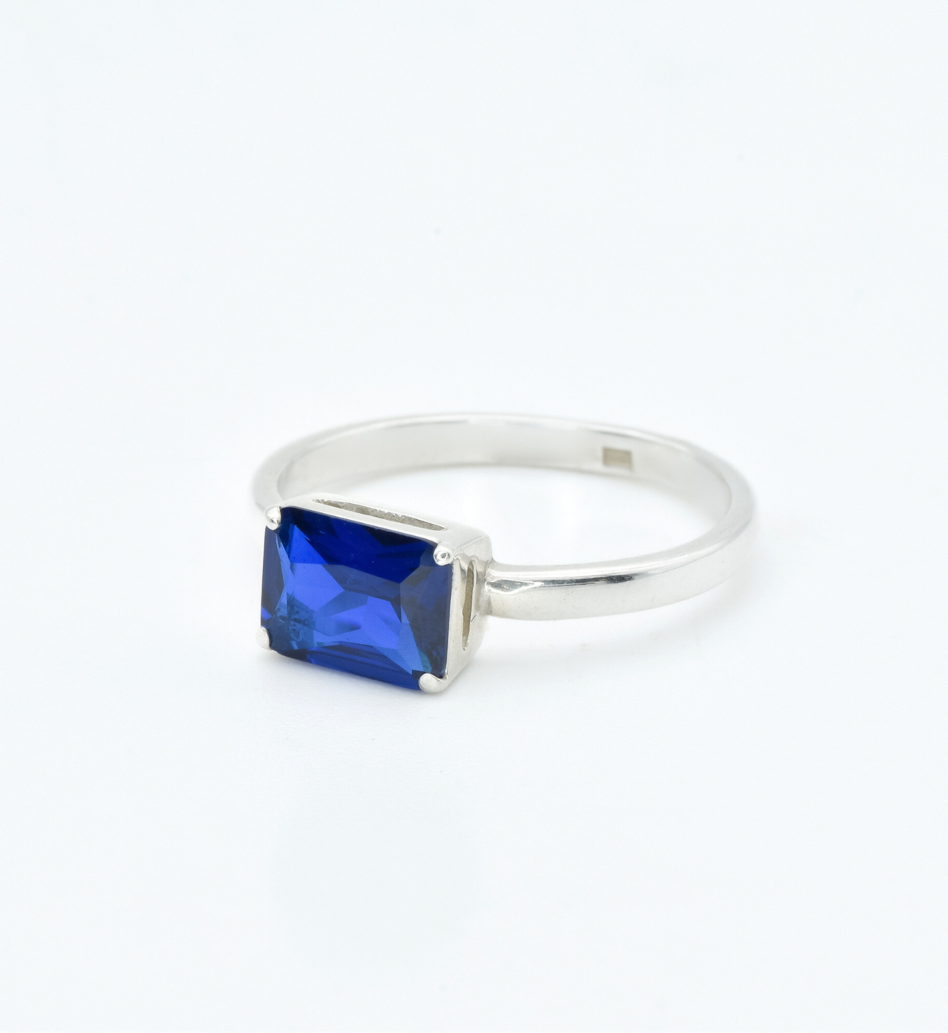 Baguette Sapphire Ring, Blue Solitaire Ring, Horizontal Sapphire Ring