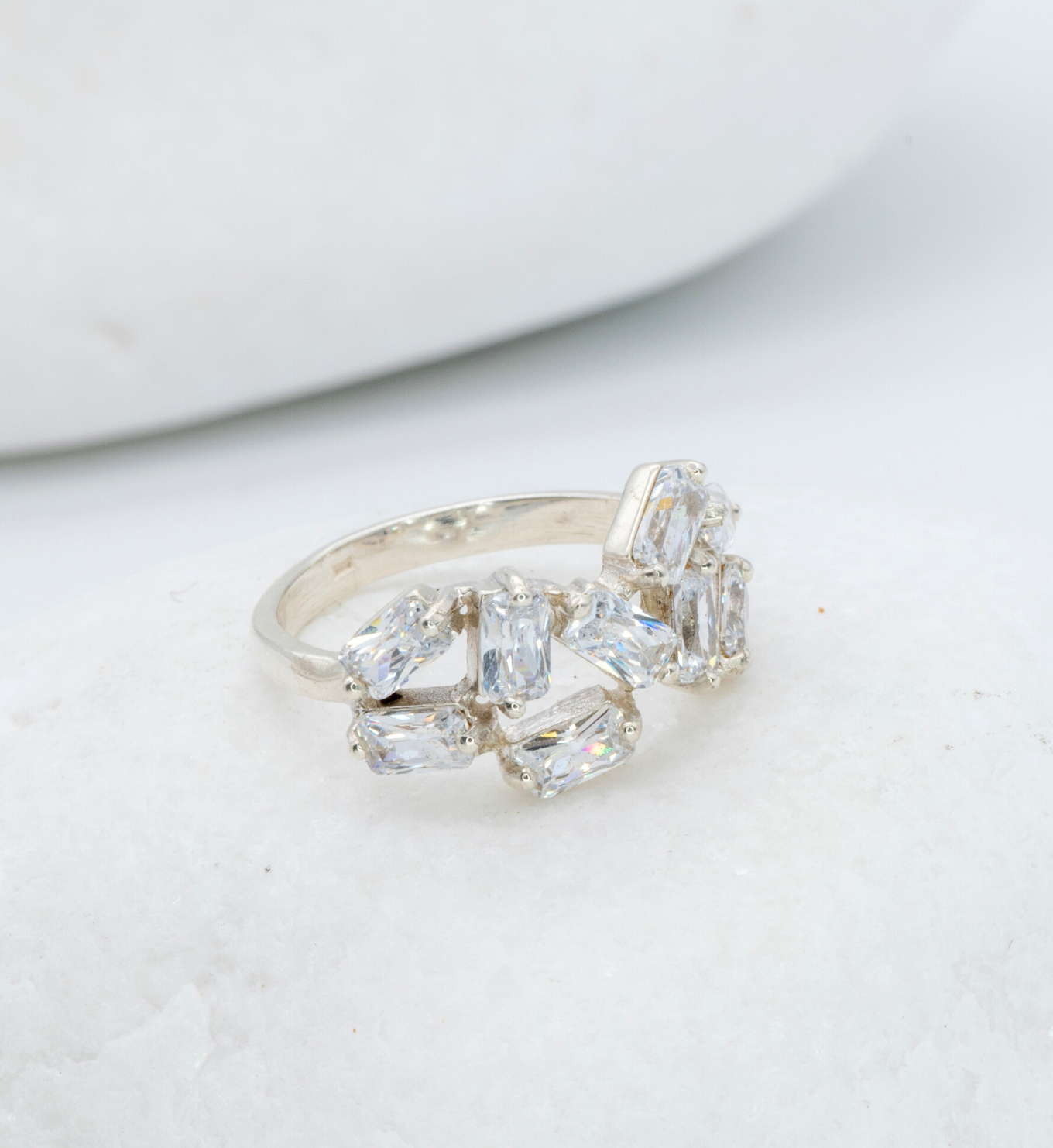 Diamond Baguette Ring Sterling Silver