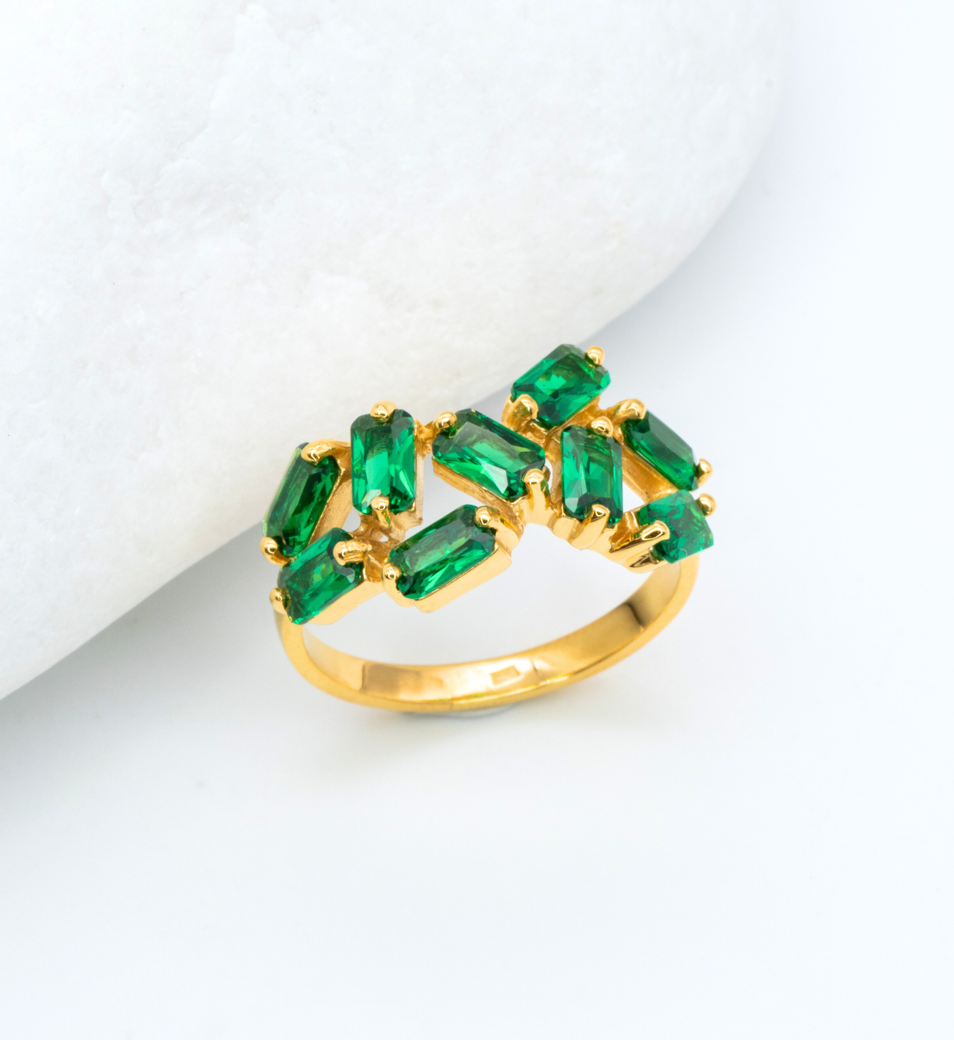 Emerald Baguette Ring set in 18k Gold Vermeil over Solid 925 Sterling Silver