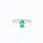 925 Sterling Silver ring with emerald may birthstone in baguette cut and prong setting. Green solitaire ring ideal for special occasions, and everyday ring. Encourages growth, harmony, and deep emotional healing. For love, renewal, wisdom 