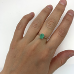 Emerald Solitaire Ring, Silver Emerald Ring, May Birthstone Ring worn on middle finger