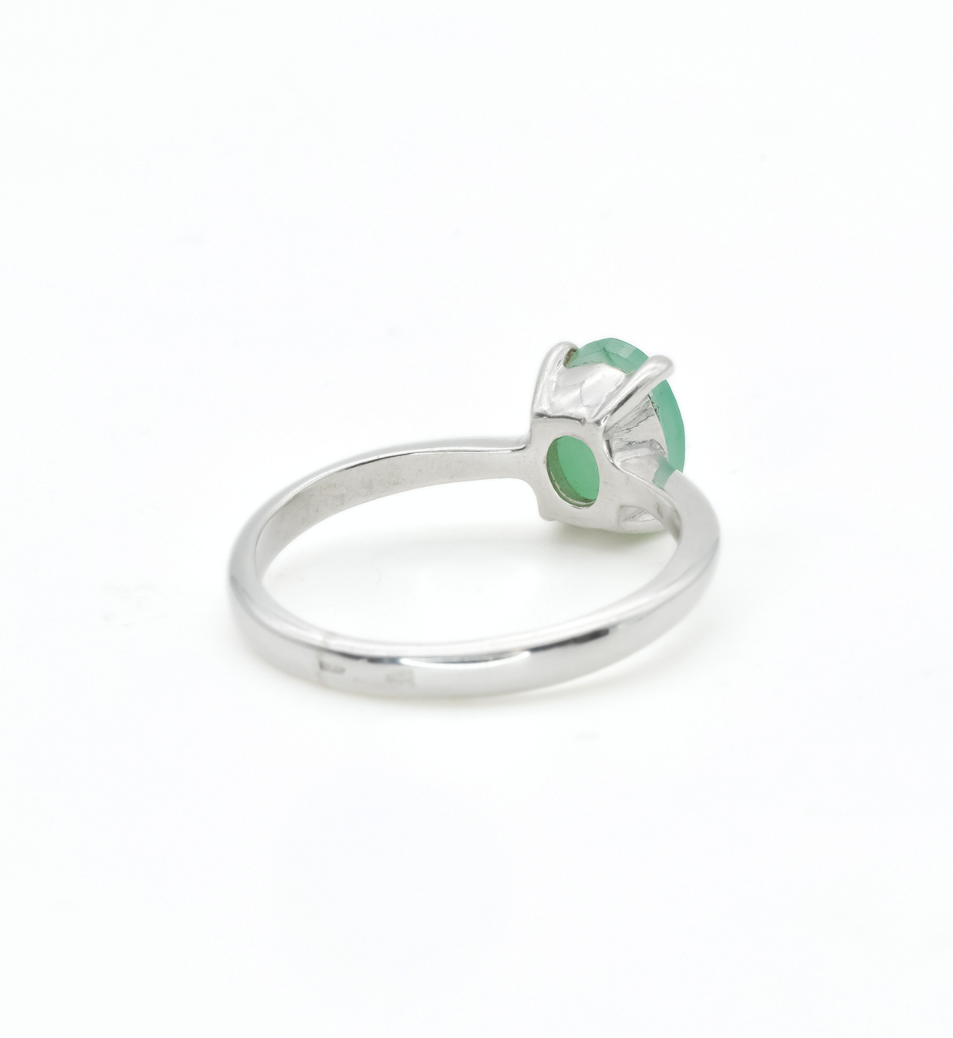 Emerald Solitaire Ring, Silver Emerald Ring, May Birthstone Ring back view