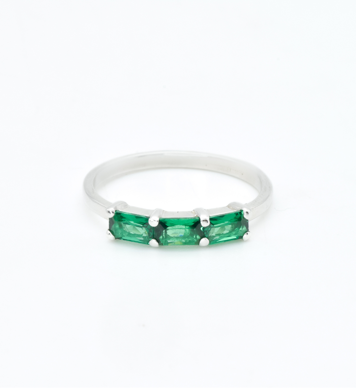 Dainty Baguette Emerald Stackable Ring set in solid 925 sterling silver