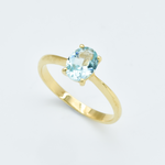 Gold Aquamarine Ring Angled View in White Background
