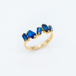 Gold Sapphire Ring in Baguette Cut, set in 18k Gold Plating over Solid Sterling Silver