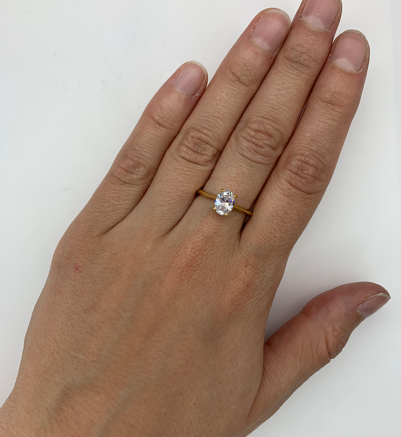 Solitaire Diamond Ring, Diamond Engagement Ring, Gold Diamond Ring worn on middle finger