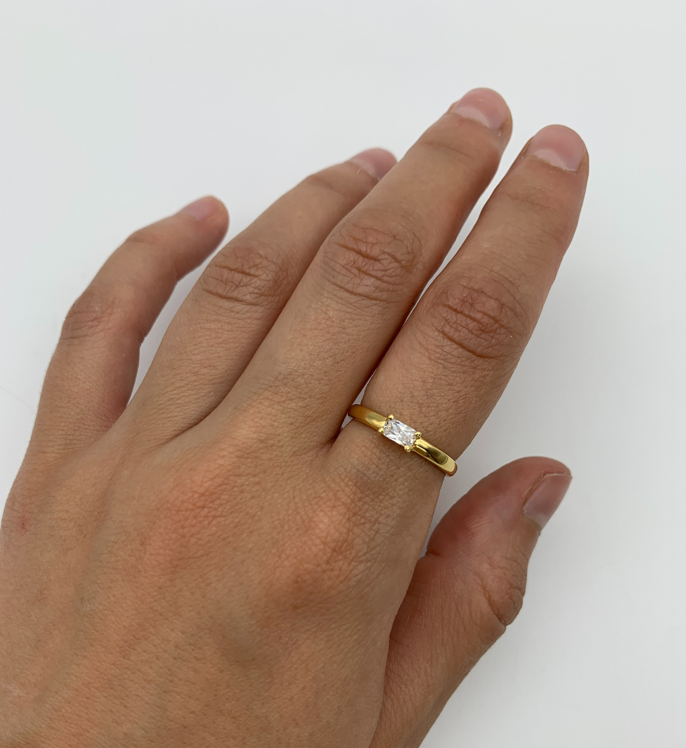 Diamond Ring in Gold Vermeil worn on index finger