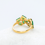 Gold Emerald Ring in Baguette Cut Staggered Design, Green Emerald Statement Ring Gift For Her