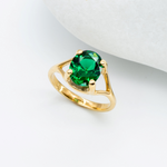 Gold Emerald Ring, Green Solitaire Ring, Oval Emerald Ring