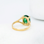 Gold Emerald Ring, Green Solitaire Ring, Oval Emerald Ring Back View