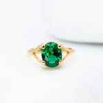 Gold Emerald Ring, Green Solitaire Ring, Oval Emerald Ring Front View