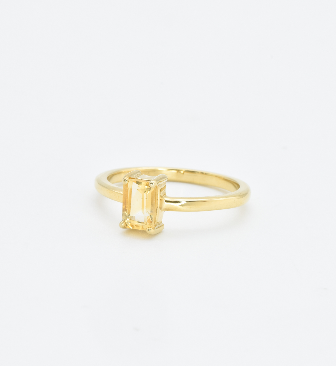 Gold Citrine Ring, Citrine Baguette Ring, Gold Minimalist Ring in side setting