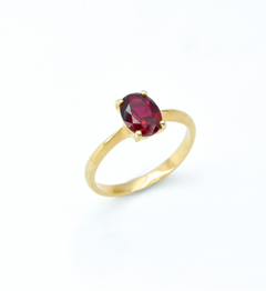 Gold Ruby Ring, Red Oval Band, Solitaire July Birthstone
