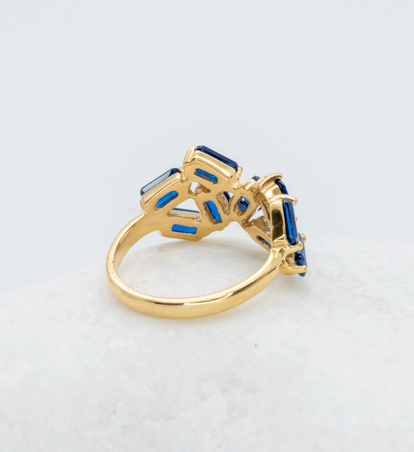 Gold Sapphire Ring, Blue Baguette Ring, September Birthstone Ring Back View