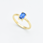 Gold Sapphire Ring, in baguette cut, solitaire blue ring gift in gold vermeil