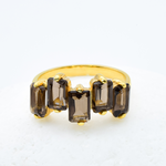 Gold Smoky Topaz Ring, Brown Baguette Ring, Brown Gemstone Ring front view