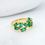 Emerald Baguette Ring set in 18k Gold Vermeil over Solid 925 Sterling Silver, Green Emerald Statement Ring For Her