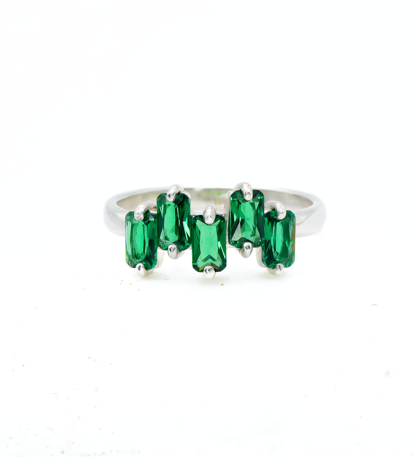 Silver Emerald Ring, Green Stone Ring Front View