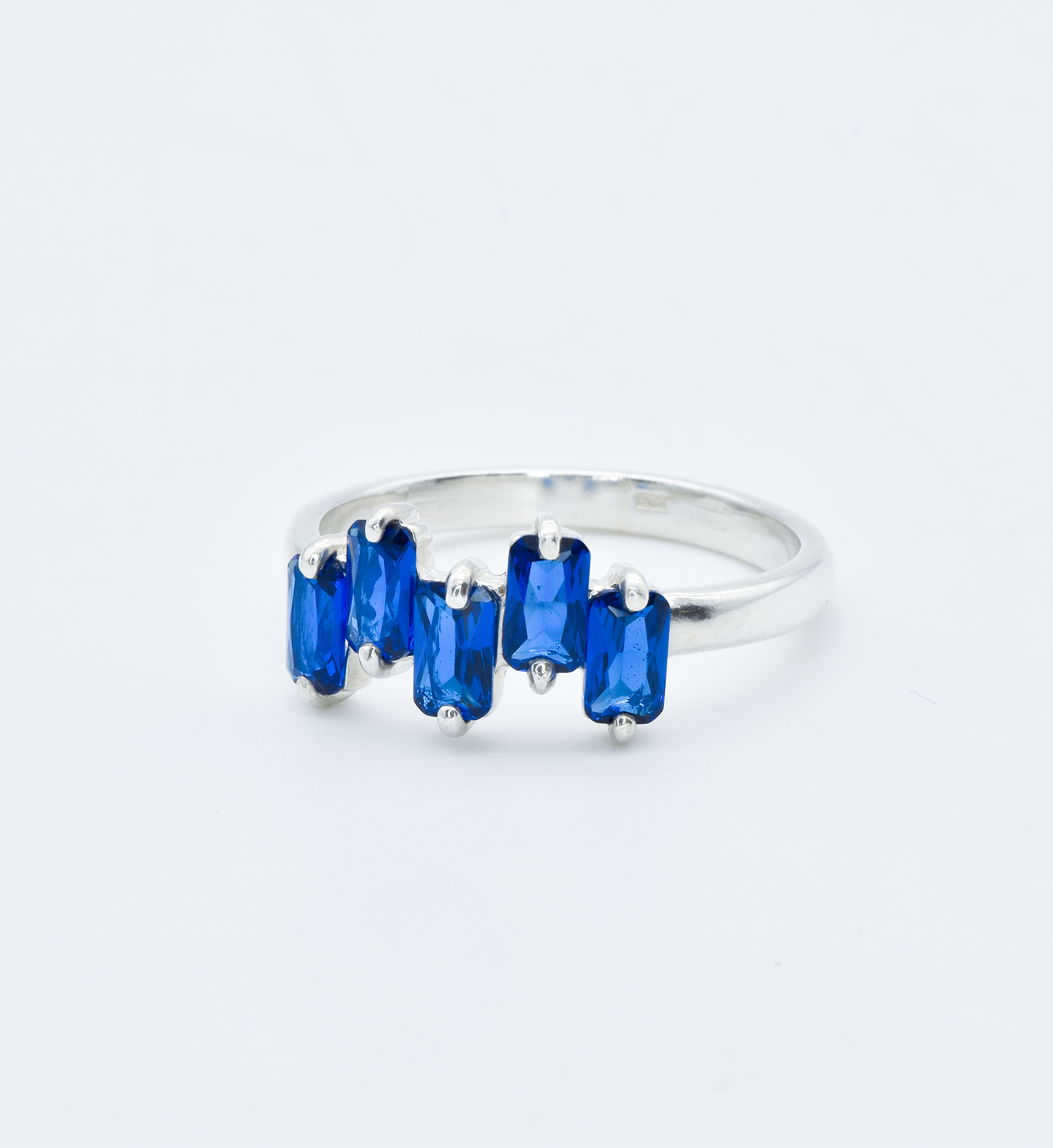Handcrafted Baguette Sapphire Ring, Blue Sapphire Band, September Birthstone Ring