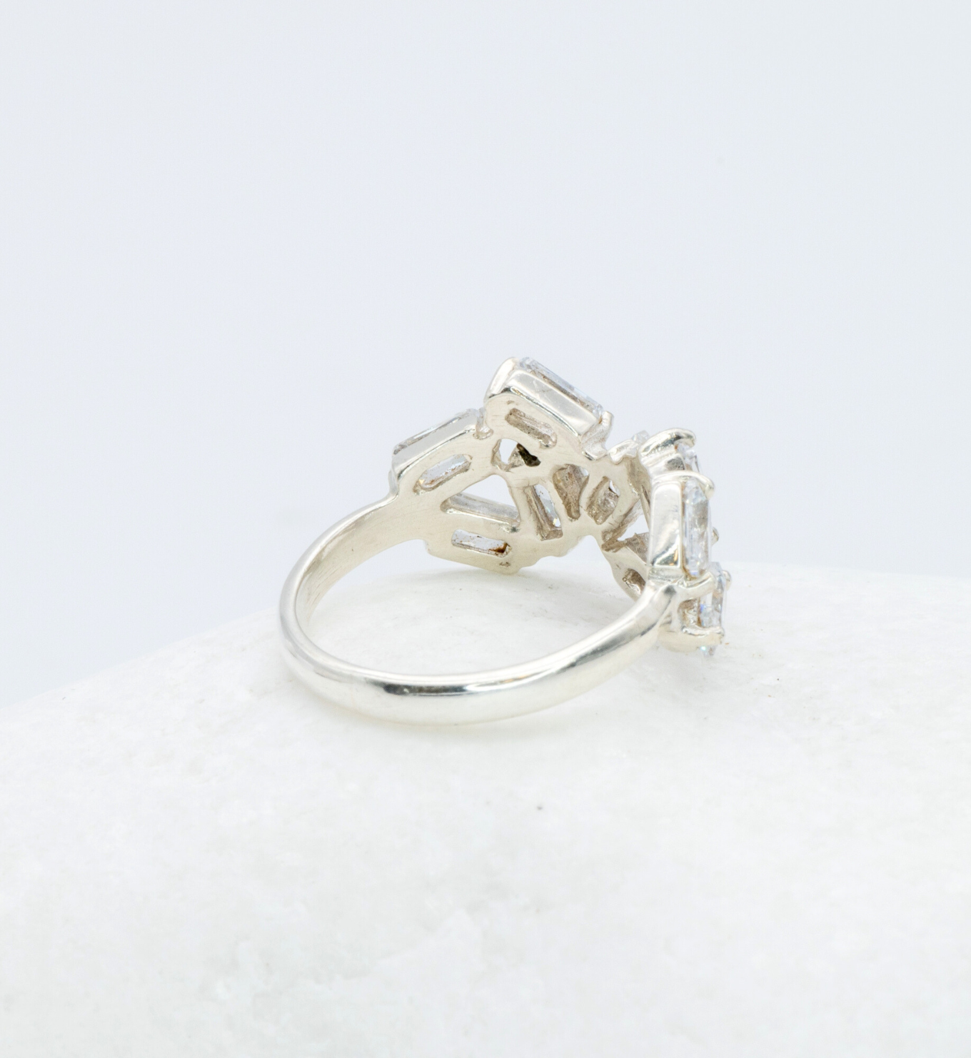 Handcrafted Diamond Baguette Ring, Cluster Diamond Ring, Scattered Diamond Wedding Band