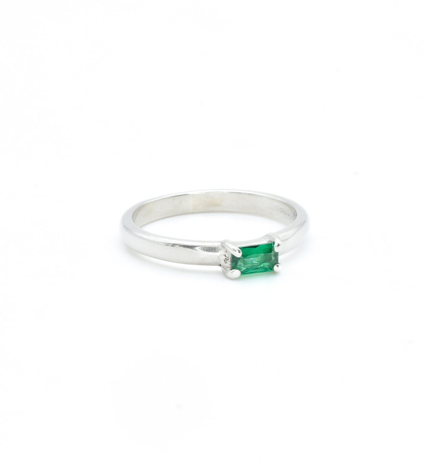 Baguette Emerald Ring, Dainty Emerald Band, May Birthstone Ring in side setting