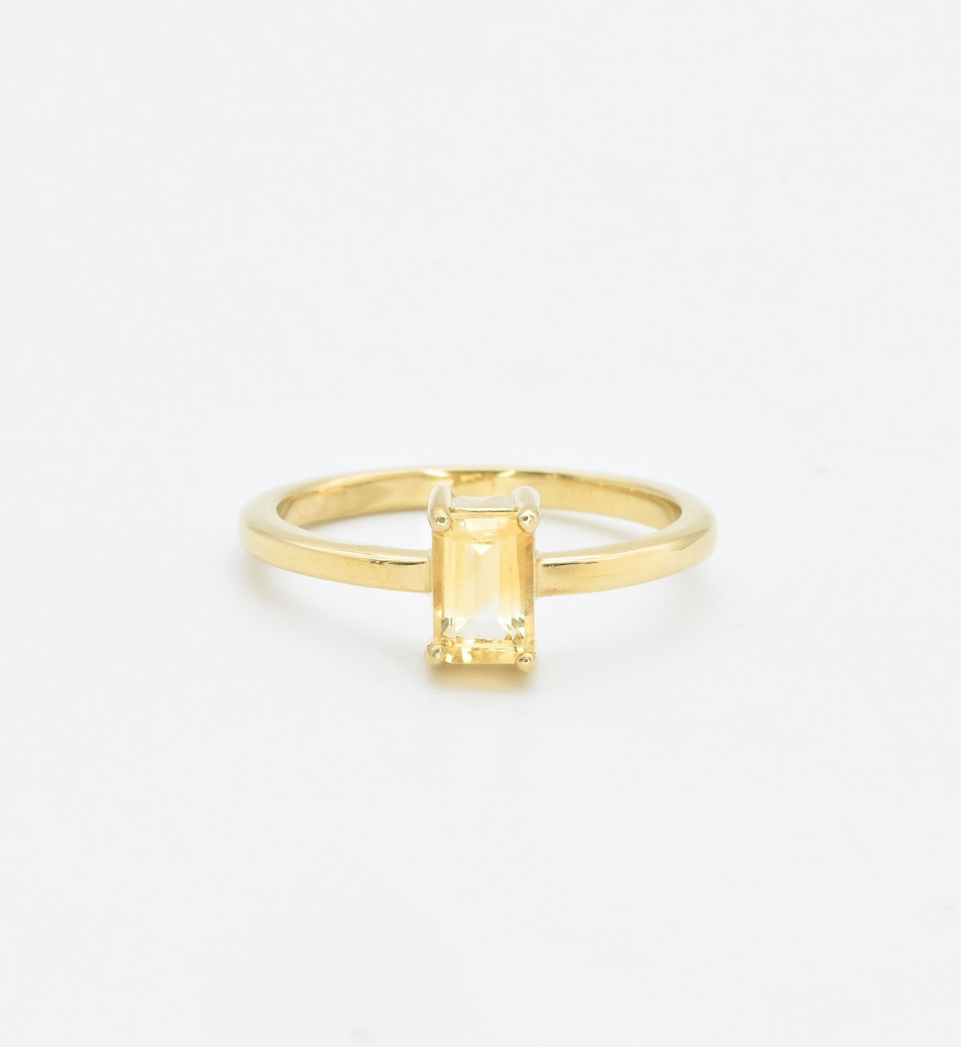 Gold Citrine Ring, Citrine Baguette Ring, Gold Minimalist Ring front view