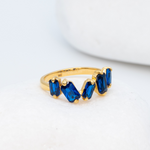 Handcrafted Gold Sapphire Ring in Baguette Cut, set in 18k Gold Plating over Solid Sterling Silver