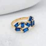 Gold Sapphire Ring, Blue Baguette Ring, September Birthstone Ring in side setting