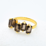 Gold Smoky Topaz Ring, Brown Baguette Ring, Brown Gemstone Ring angled view