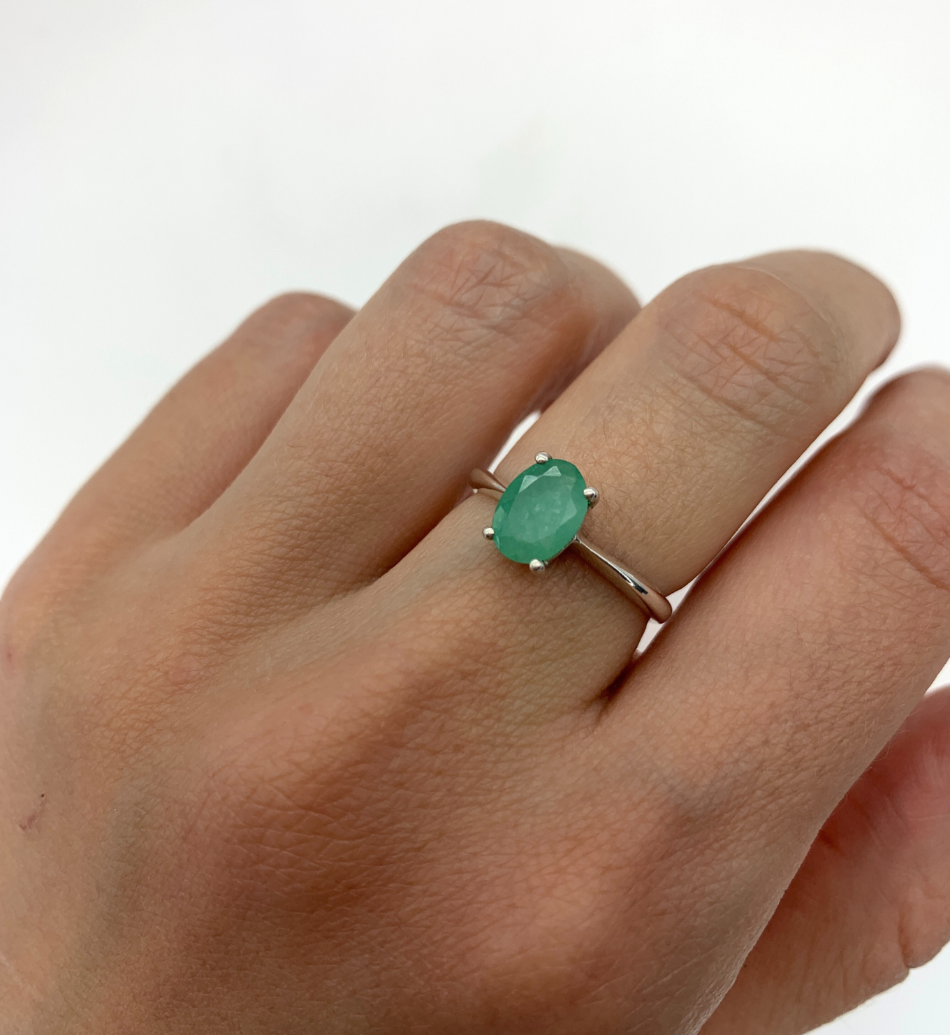 Handcrafted Emerald Solitaire Ring, Silver Emerald Ring, May Birthstone Ring
