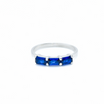 Trilogy Sapphire Ring, Horizontal Sapphire Band, Baguette Silver Ring front view